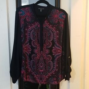 Adrianna Papell paisley and navy blouse size 14